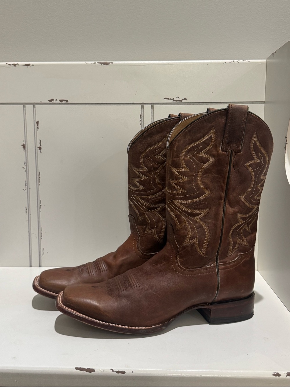 Shyanne Jeannie Brown Leather Broad Square Toe Western Boots Size 11B BBW55
